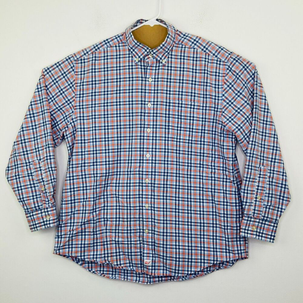 Vineyard Vines Men's Large Shirt Blue Plaid Murray Long Sleeve Button Up BY11
